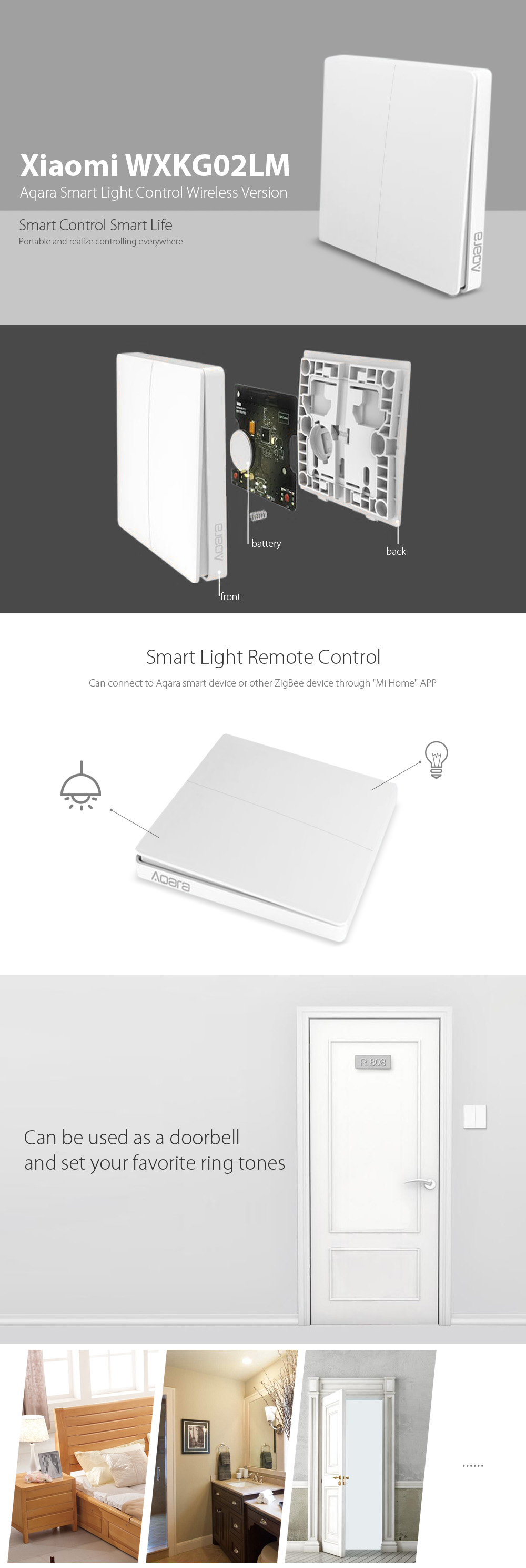 Xiaomi Aqara Smart Light Control font b ZiGBee b font Wireless Key Xiaomi Aqara wall switch Wireless - Bezdrátový spínač
